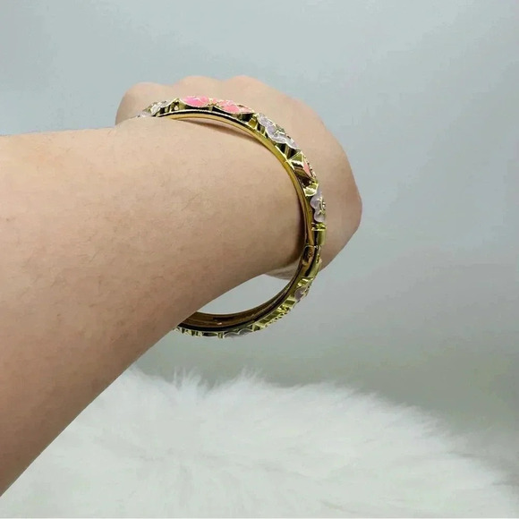 Purple & Pink Flower Enamel Cloisonne Bracelet Bangle - Picture 6 of 8